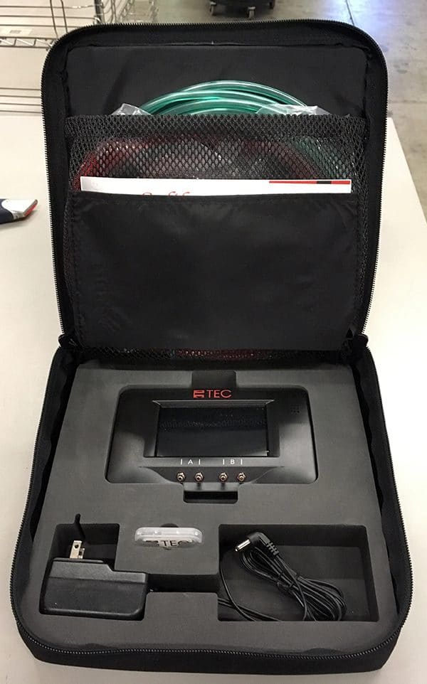 A black case with the infrared Minneapolis Duct Blaster without DG-1000 Gauge inside for infrared training purposes.