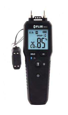 The FLIR MR55 Pin Meter utilizes infrared technology for accurate measurements and is also compatible with infrared training.