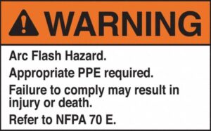 Warning arc flash hazard requires infrared training or appropriate PPE.