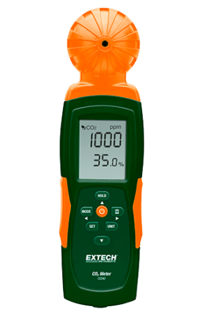 An Extech CO240 with an orange and green color, suitable for infrared training.
