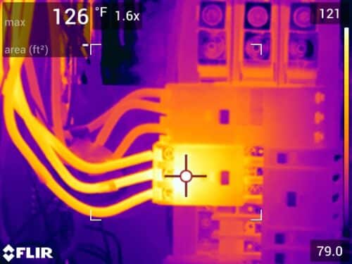 A thermal image of an electrical system captured during infrared training.